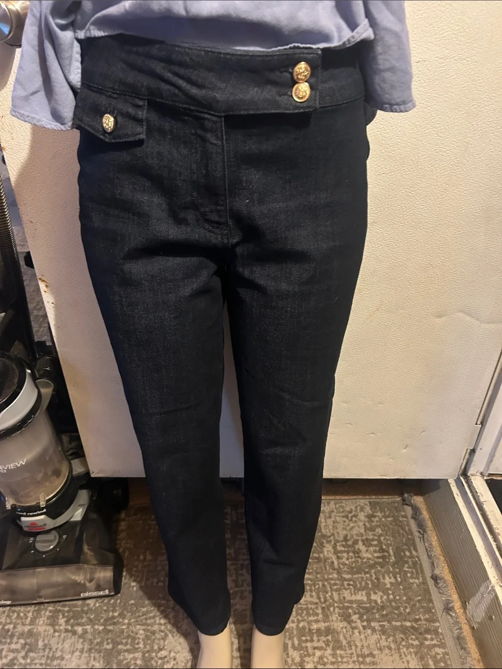 Rachel Zoe Black Slim Straight Jeans with Gold Button Accents